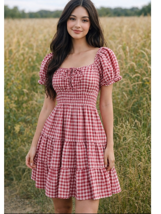 Speed Limit Mph Dresses & Skirts - COTTAGECORE RED WHITE GINGHAM SMOCKED MINI DRESS SIZE SMALL/ MEDIUM